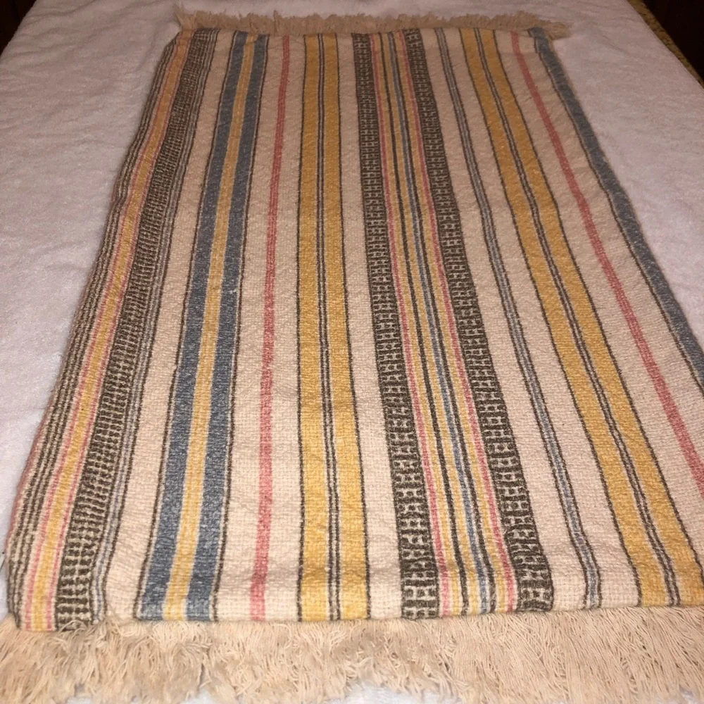 Pottery Barn Striped Lumbar Tapestry/Embroidered Pillow Cover, lined, w/Fringe